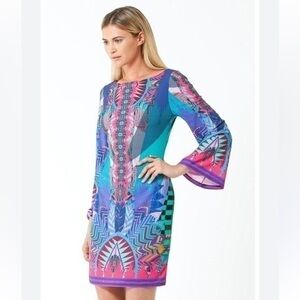 Hale Bob Bell sleeve multicolor, illuminati mini dress. XS